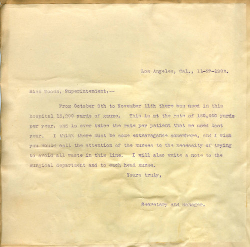 Letter from Walter Lindley to Miss Woods