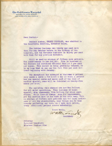 Letter from Walter Lindley to physicians