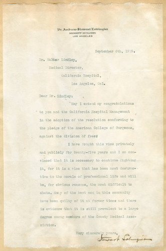 Letter from Andrew Lobingier to Walter Lindley