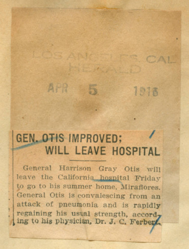 General Otis improved; will leave hospital