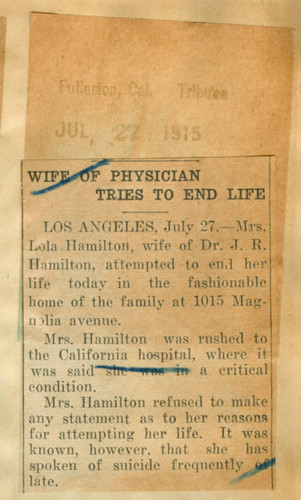 Wife of physician tries to end life