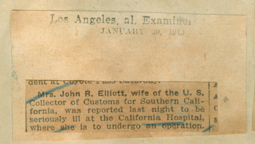 Mrs. John R. Elliott hospitalized