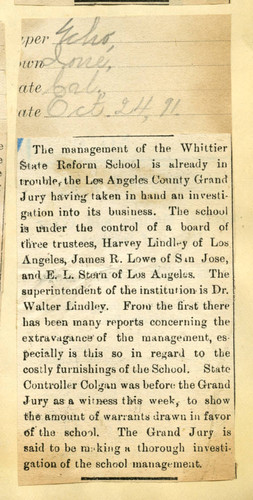 Management of the Whittier reform school
