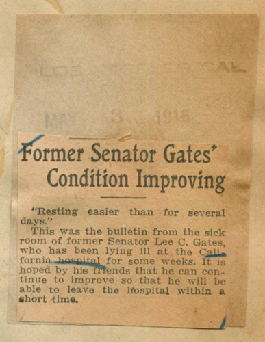 Former Senator Gates' condition improving