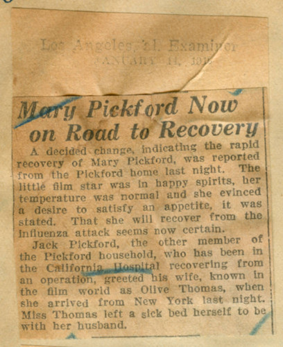 Mary Pickford now on road to recovery