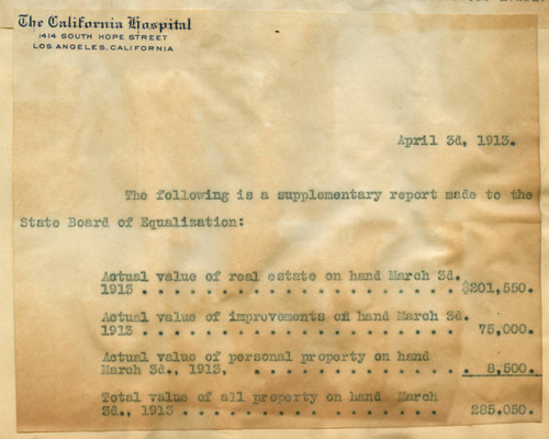 California Hospital report to the State Board of Equalization