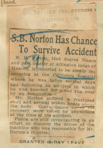 S. B. Norton has chance to survive accident
