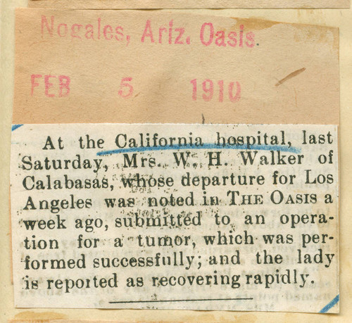 Mrs. W. H. Walker recovering