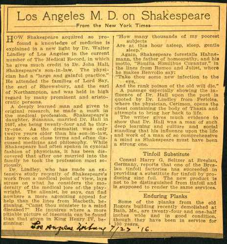 Los Angeles M. D. on Shakespeare