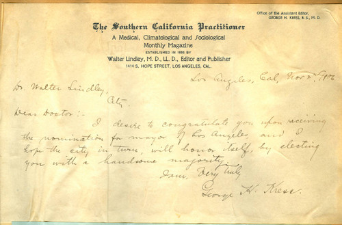 Letter from George H. Kress to Walter Lindley