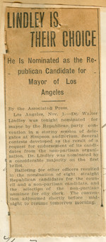 Letter and newspaper clipping from Harriet E. Baldwin to Walter Lindley