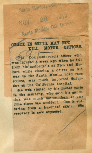 Crack in skull may not kill motor officer