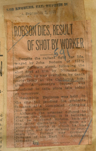 Robson dies, result of shot by worker