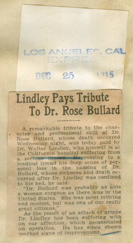 Lindley pays tribute to Dr. Rose Bullard