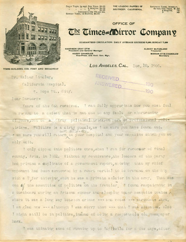 Letter to Walter Lindley