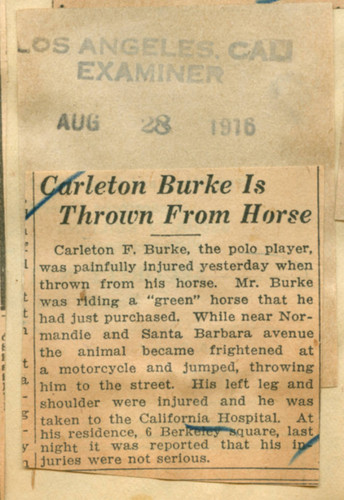 Carleton Burke is thrown from horse