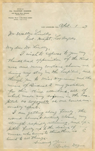 Letter from Barton Dozier to Walter Lindley