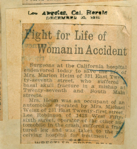 Fight for life of woman in accident