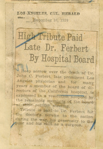 High tribute paid late Dr. Ferbert by hospital board