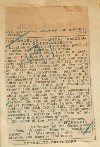 The Angelus Hospital Association of Los Angeles