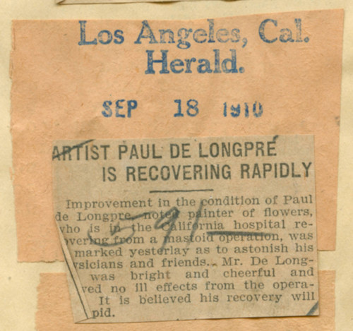 Artist Paul de Longpre is recovering rapidly