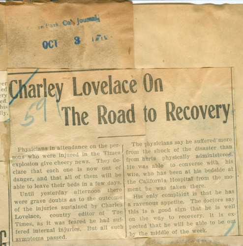 Charley Lovelace on the road to recovery