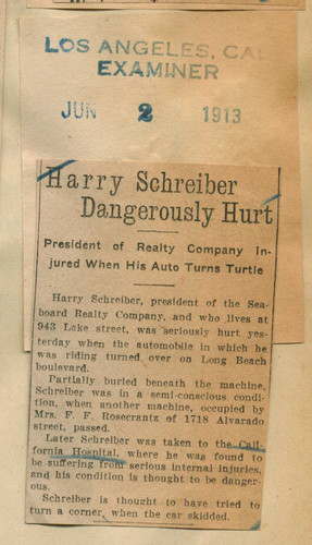 Harry Schreiber dangerously hurt