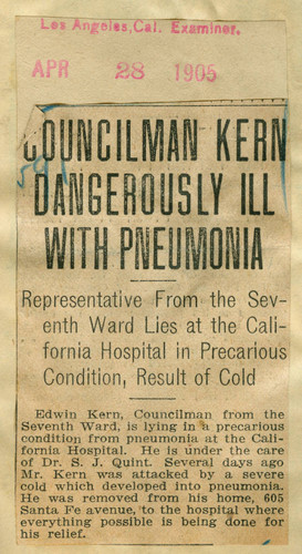 Councilman Kern dangerously ill with pneumonia