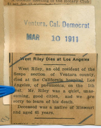 West Riley dies at Los Angeles