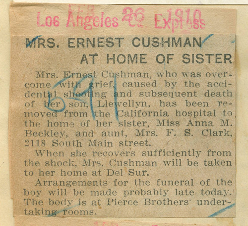 Mrs. Ernest Cushman at home of sister