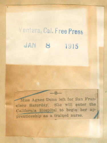 Miss Agnes Dunn to attend nursing school