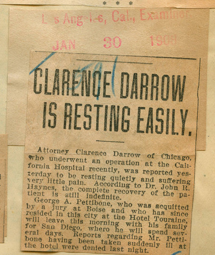 Clarence Darrow is resting easily