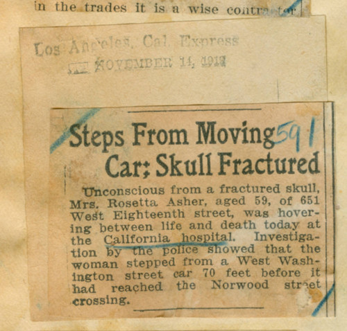 Steps from moving car, skull fractured