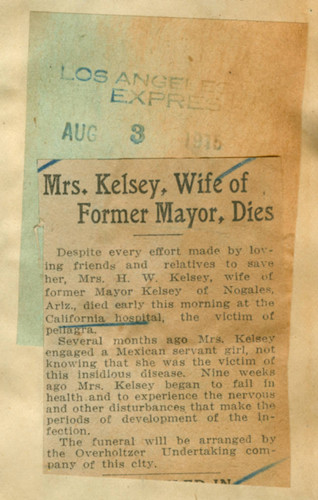 Mrs. Kelsey, wife of former mayor, dies