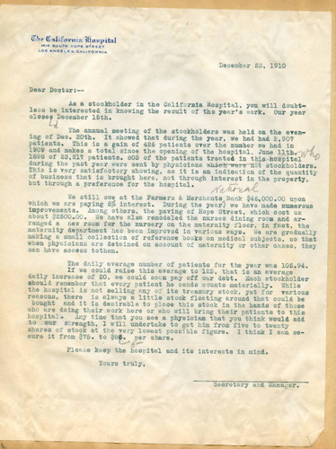 Letter from Walter Lindley to physicians