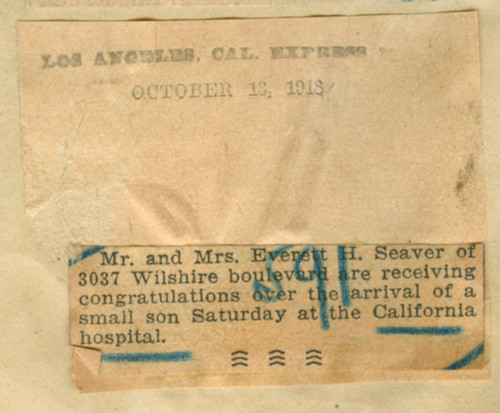 A son for Mr. and Mrs. Everett H. Seaver