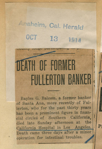 Death of former Fullerton banker