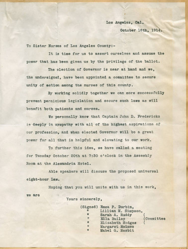 Letter to the nurses of Los Angeles County