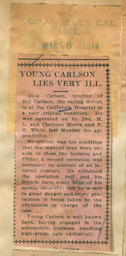 Young Carlson lies very ill