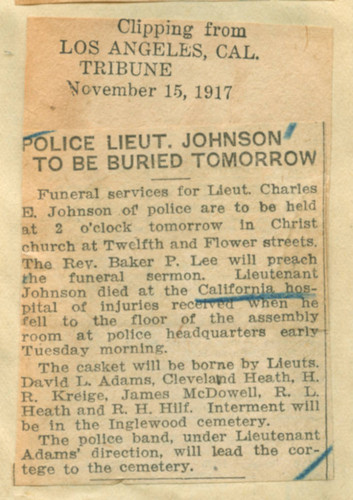 Police Lieutenant Johnson to be buried tomorrow