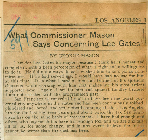 What Commissioner Mason says concerning Lee Gates