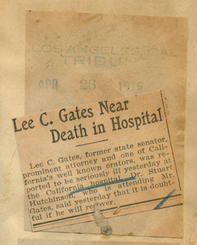 Lee C. Gates near death in hospital