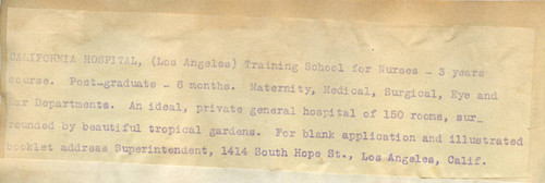 California Hospital Training School for Nurses advertising copy