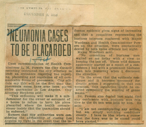 Pneumonia cases to be placarded