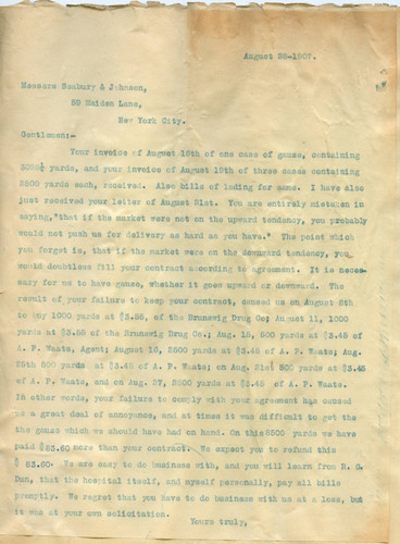 Letter from Walter Lindley to Mr. Seabury and Mr. Johnson