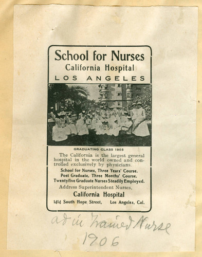 California Hospital School for Nurses advertisement