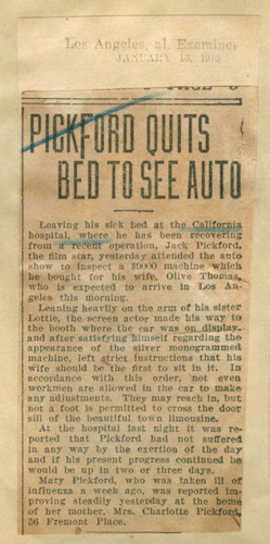 Pickford quits bed to see auto