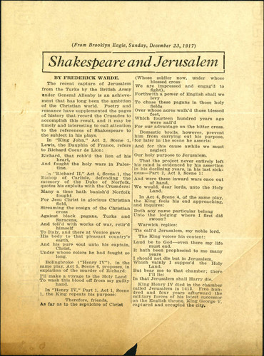 Shakespeare and Jerusalem