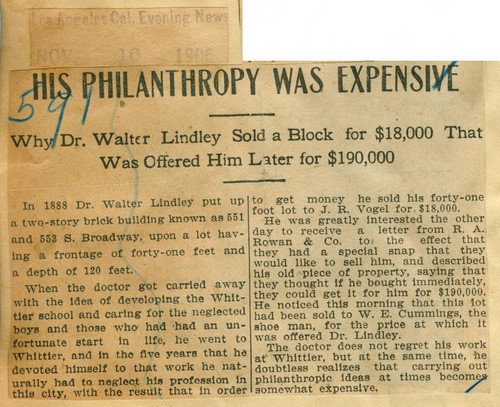 His philanthropy was expensive