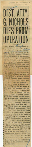 District Attorney G. Nichols dies from operation